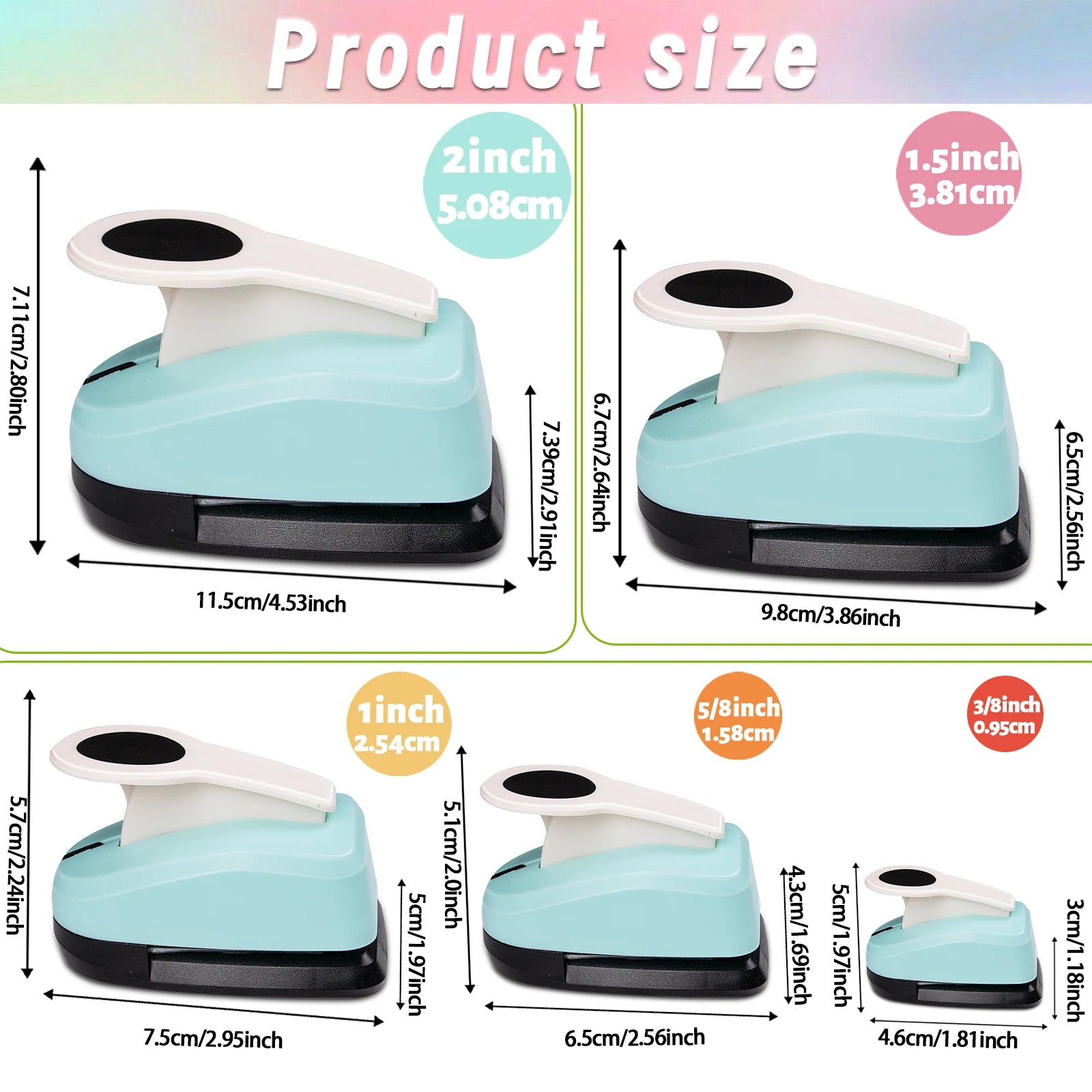 Circle Paper Hole Puncher Tool Set  2 1 inch 50mm 38mm 35mm 28mm 25mm 18mm 16mm 9mm