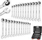 24-Piece Ratcheting Wrench Set | Metric & SAE Sizes | Chrome Vanadium Steel with Organizer Case