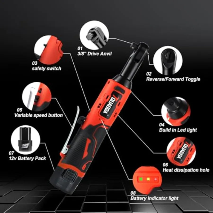 3/8" Cordless Electric Ratchet Wrench Set, Power Ratchet Tool Kit With 2 Packs 2000 mAh Battery And Charger, 45 FT-LBS