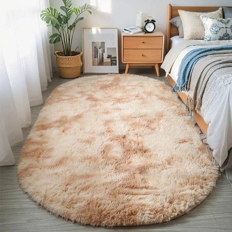 Fluffy Oval Plush Carpet Extra Soft For Living Room Sofa Area Bedroom Non-Slip