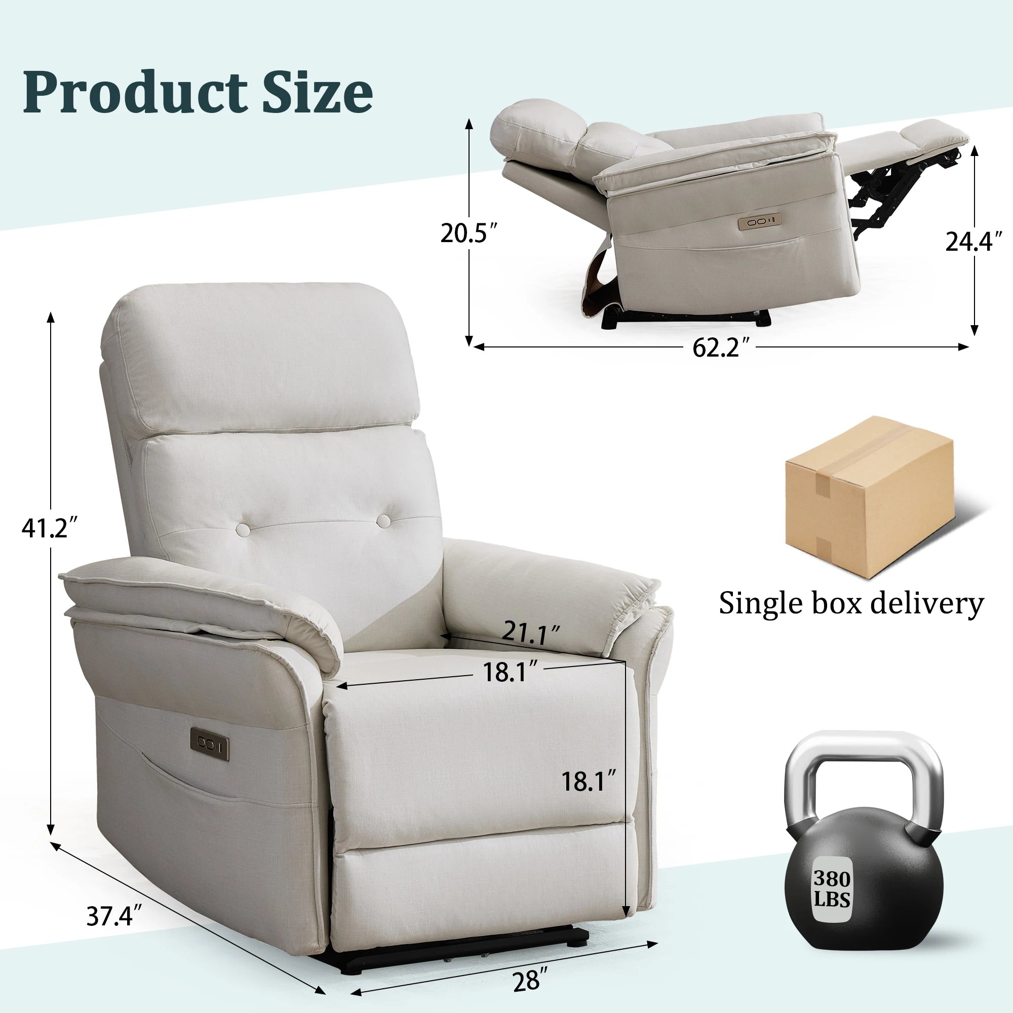 Power Adjustable Lounge Chair with USB & Type-C Charging Ports