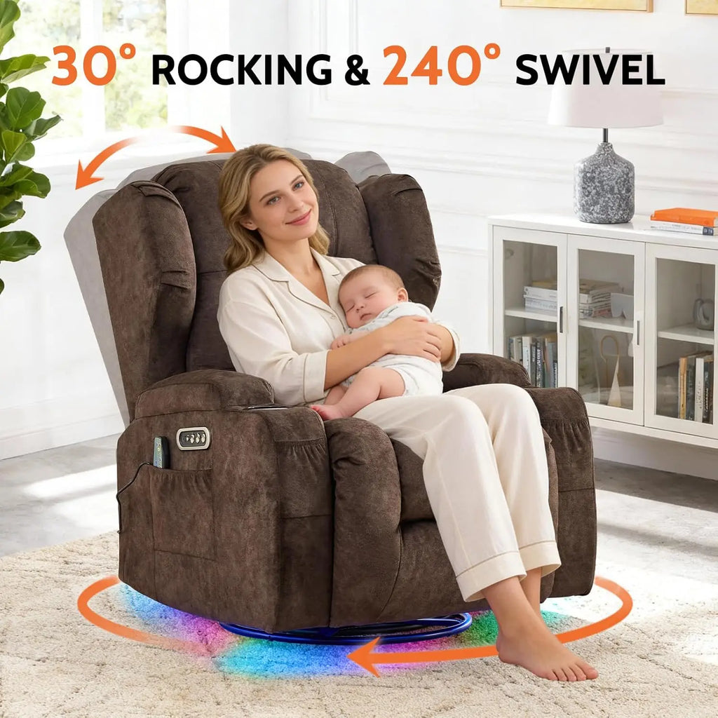 Dual Motor Power Swivel Rocker Recliner Chair with Massage & Heat