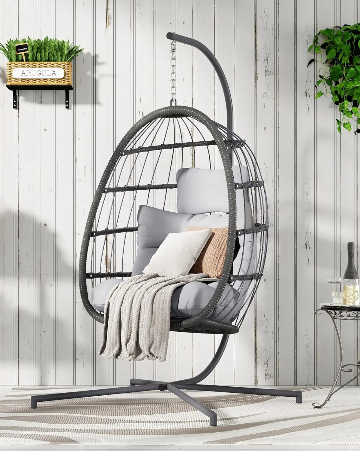 Double Hanging Egg Chair with Stand, Cushion