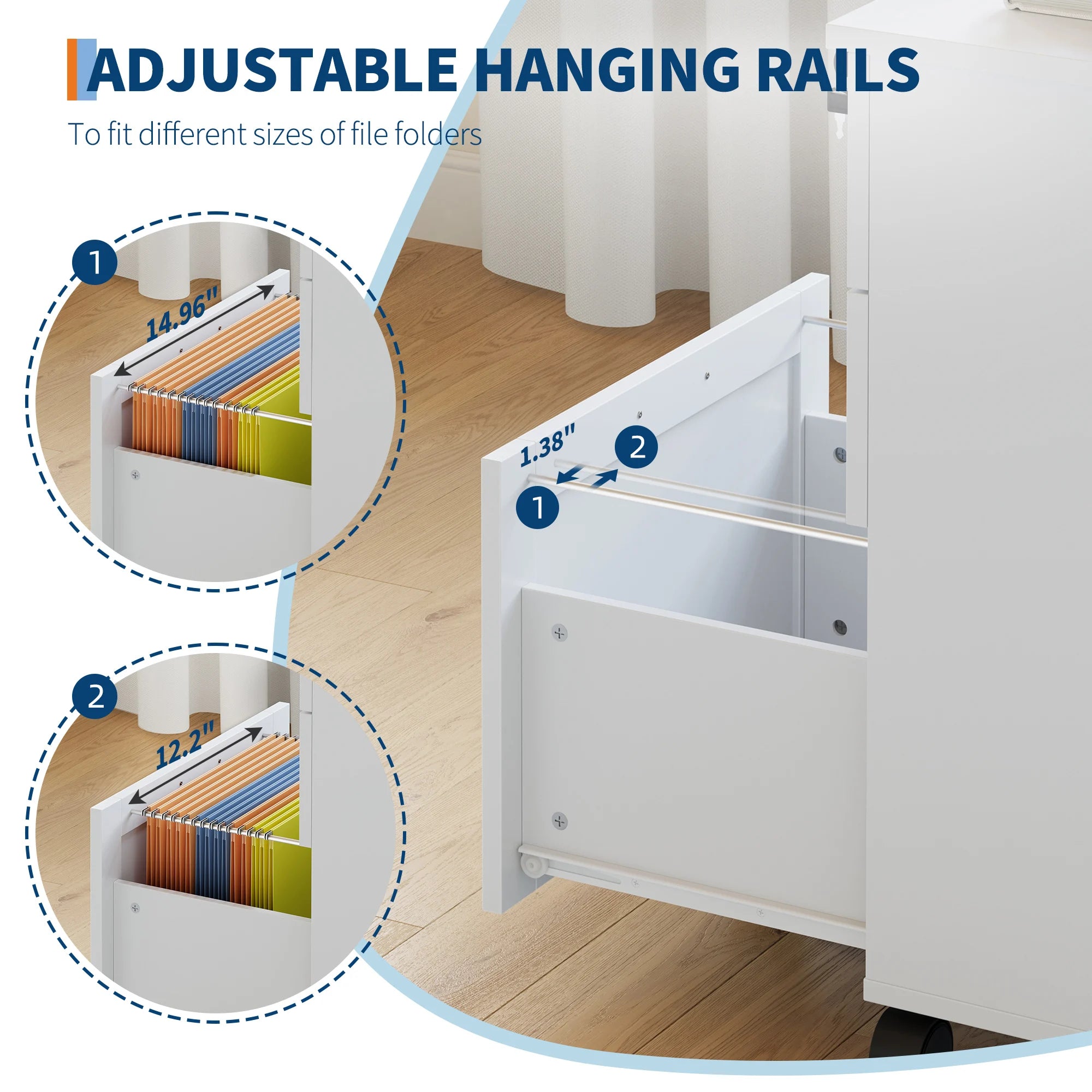 3 Drawer Rolling File Cabinet with Lock & Casters