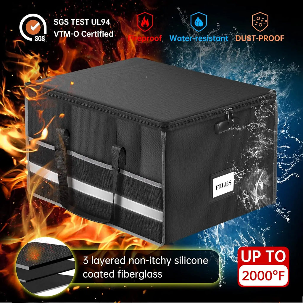 Fireproof Document Box with Lock, Water-Resistant Storage