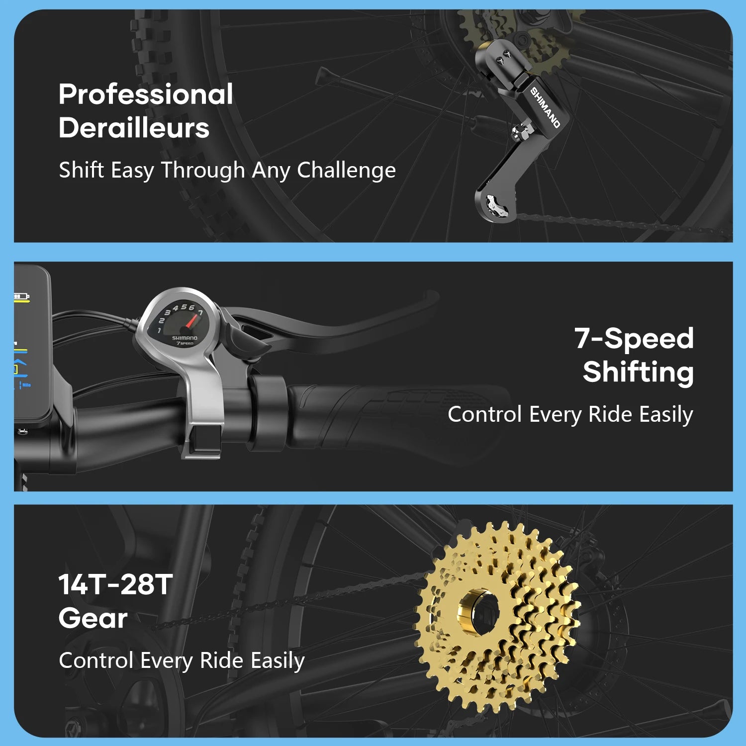 26'' Electric Bike for Adults 1000W Peak Motor 40 Miles 25MPH Commuter EBike 7 Speed Waterproof Pedal Assit Electric Mountain