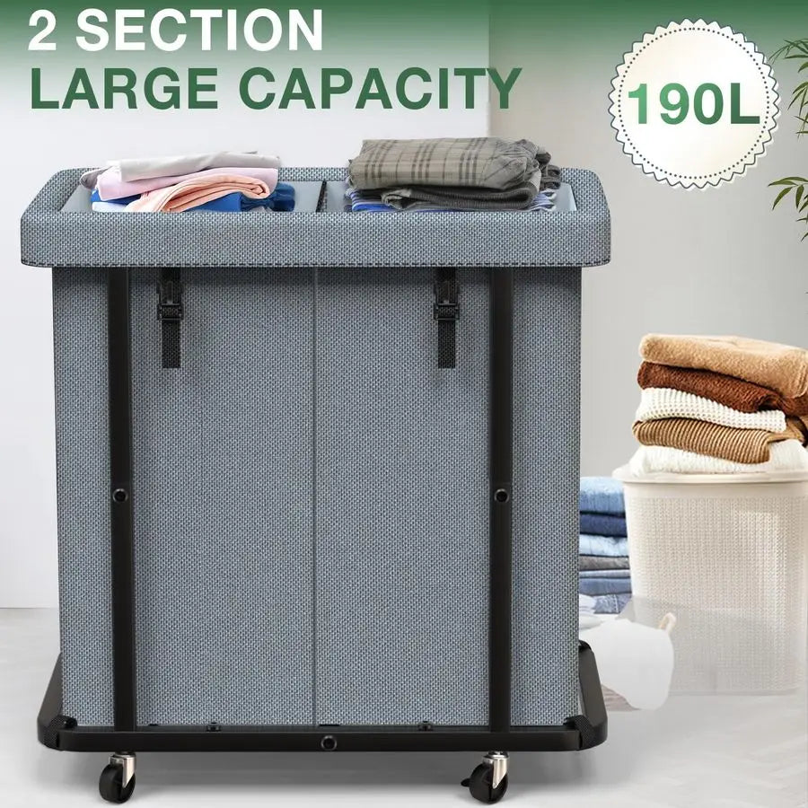 Gal190L High Grade Large Laundry Basket with Wheels, Laundry Cart with Metal Frame and Removable Bag Des