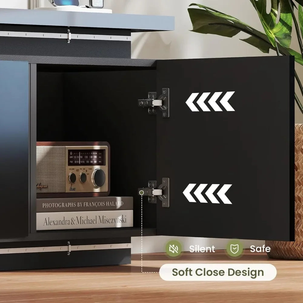 Fireplace TV Stand with LED Light, 4 AC Power Outlets