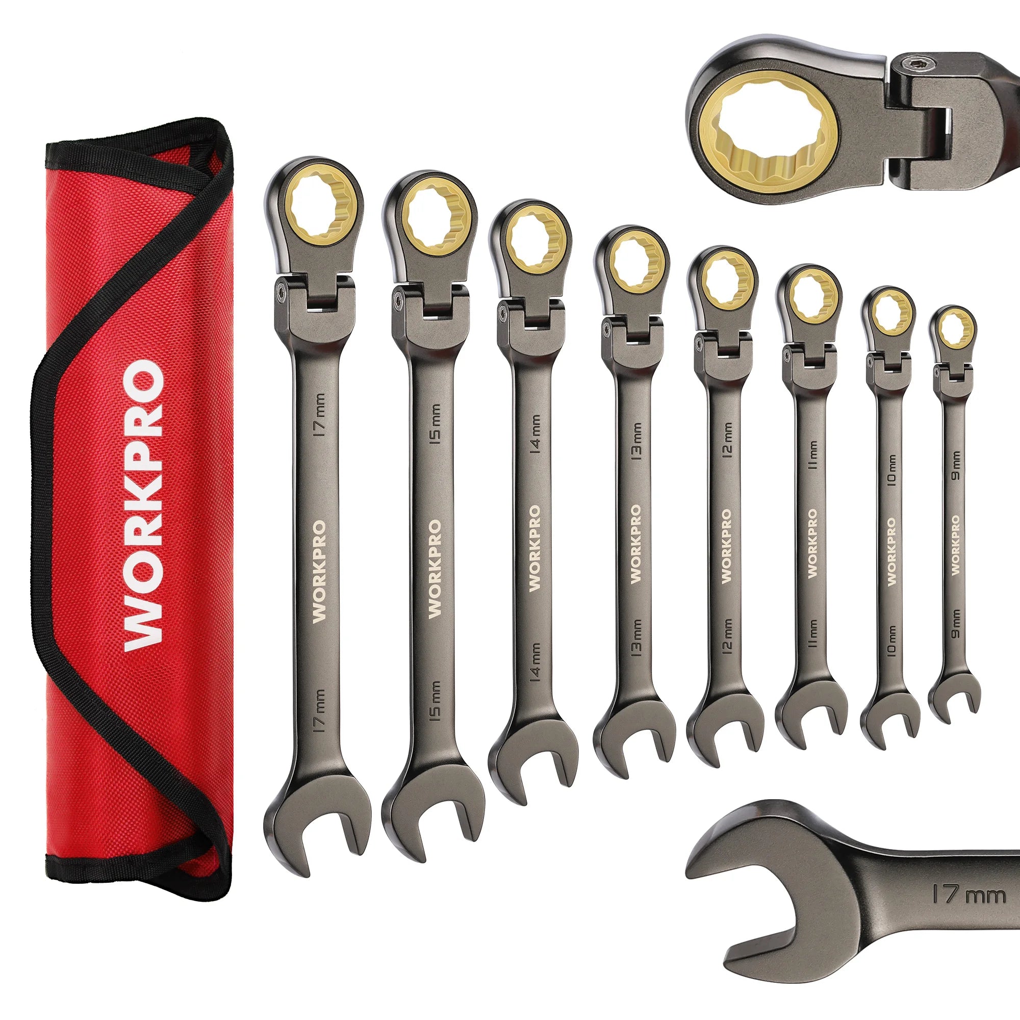 8pcs Flex-Head Ratcheting Combination Wrench Set SAE 5/16-3/4 in 72-Teeth CR-V Constructed