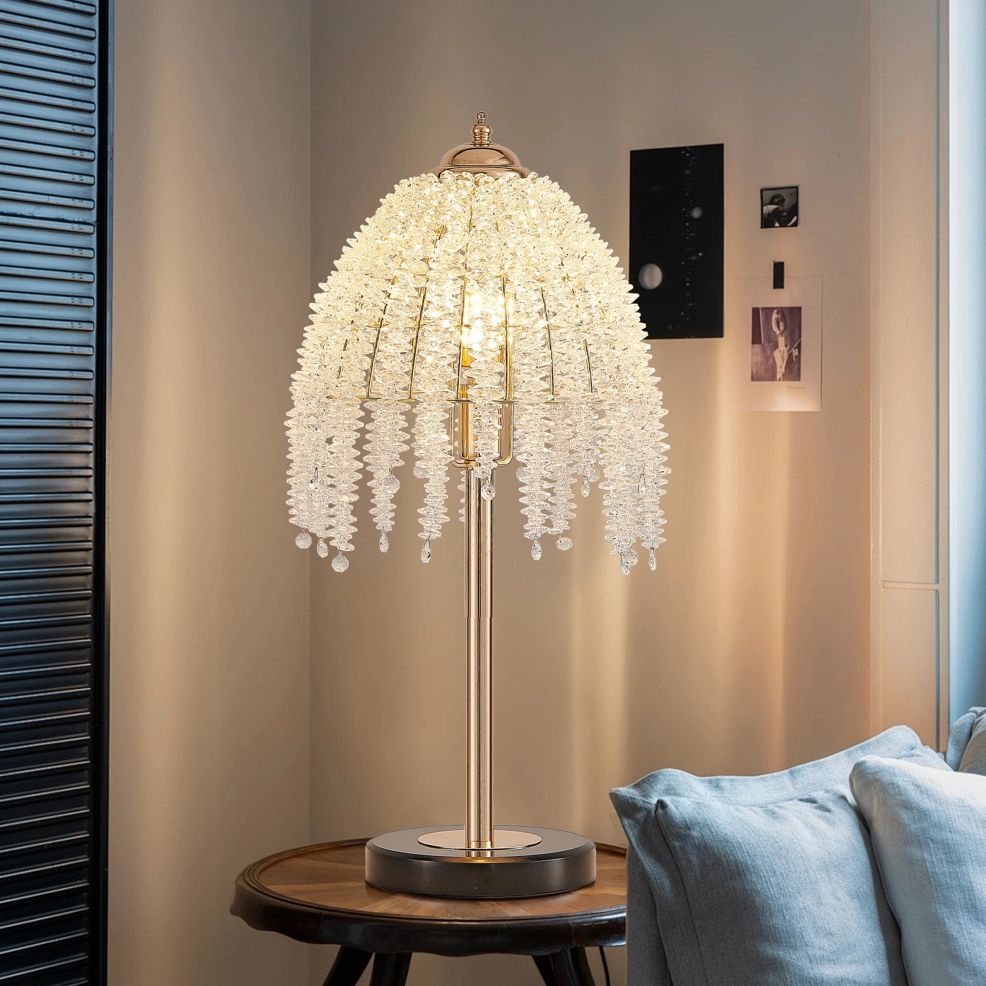 Elegant Crystal Table Lamp Vintage Waterfall Design