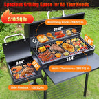 Spacious Barrel Charcoal BBQ Grill with Offset Smoker - Perfect for Outdoor Backyard, Camping, and Parties