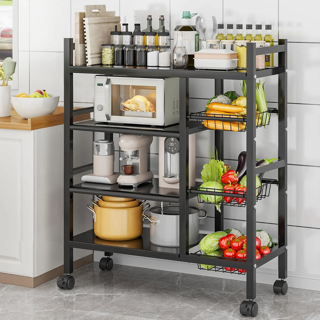 Multi-functional removable cabinet storage rack, 4 layers of black metal rack, multi-layer vegetable and fruit storage rack