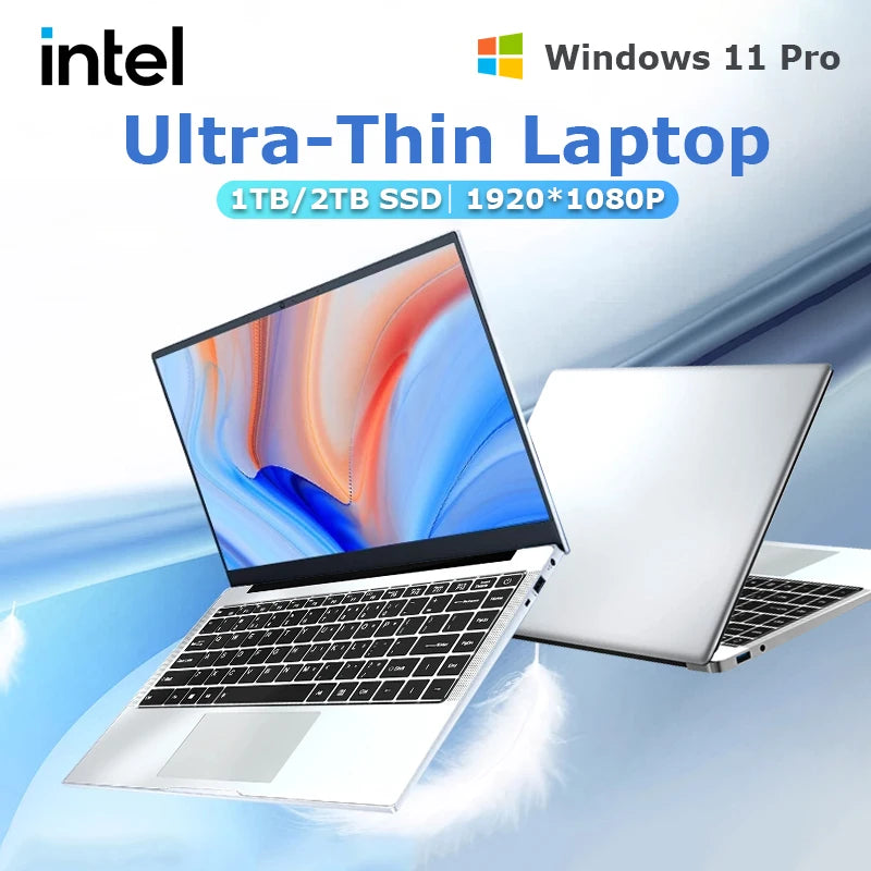 14.1" Ultra Slim Windows 11 Pro Laptop Computer, 12GB RAM 1TB 2TB SSD Notebook PC 1080P