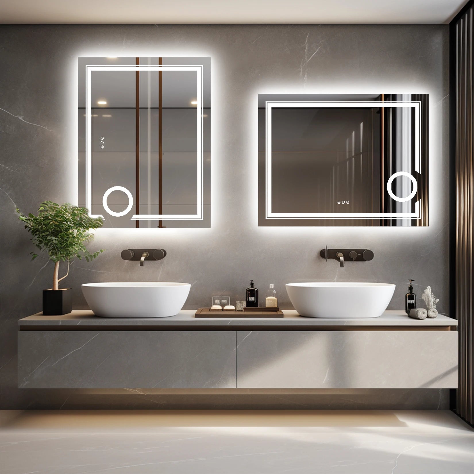 Smart Bathroom Mirror 3X Lighted Magnifier Wall Mounted White Light Front Backlit Dimmable Anti-Fog