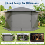 13FT Pop Up Gazebo 6-Sided Outdoor Canopy Tent With Mosquito Netting Removable Roof Wind Sidewalls