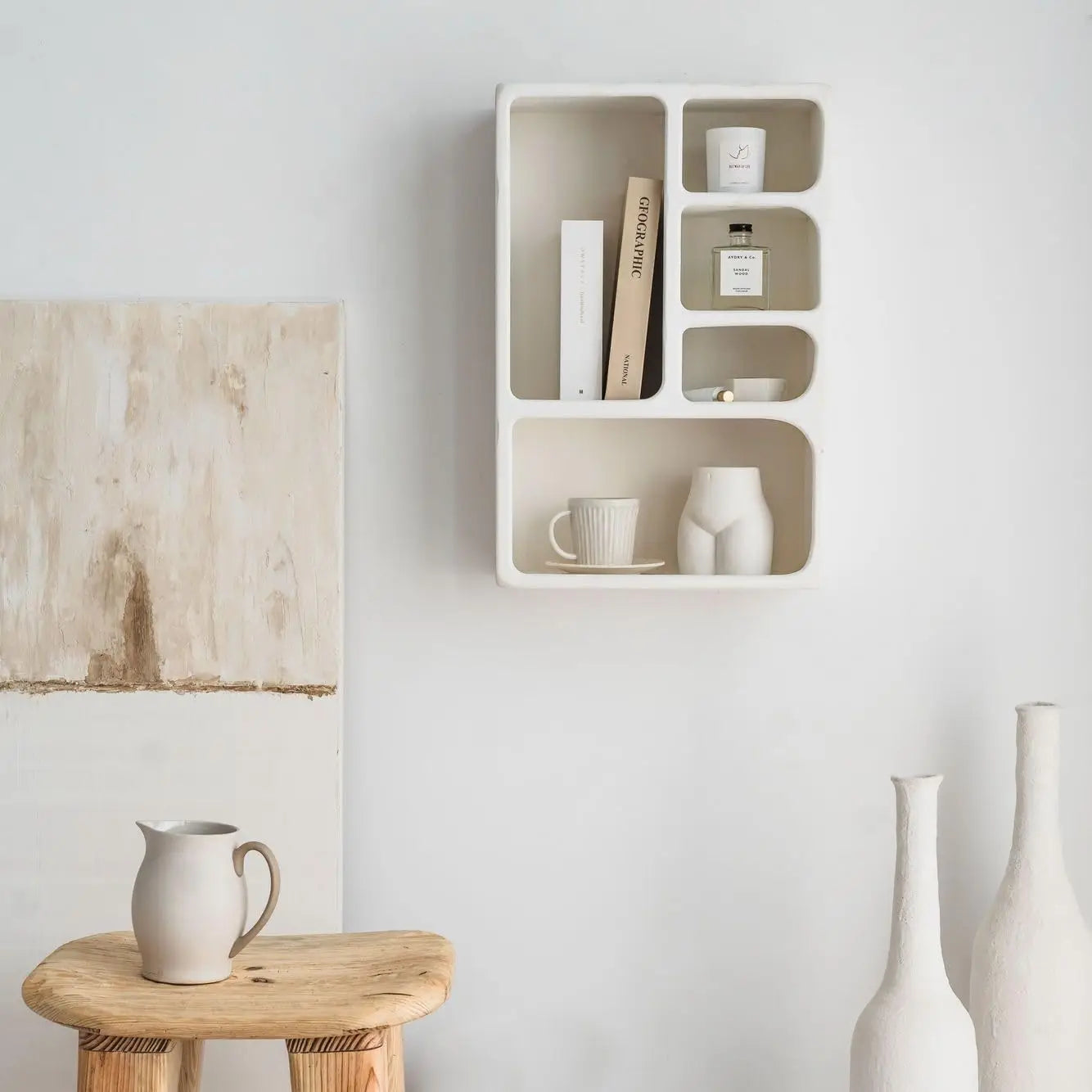 Wall Mounted Storage Cabinet, Floating Wall Shelf with 5 Compartments Open Storage Rack Freestanding Storage Organizer