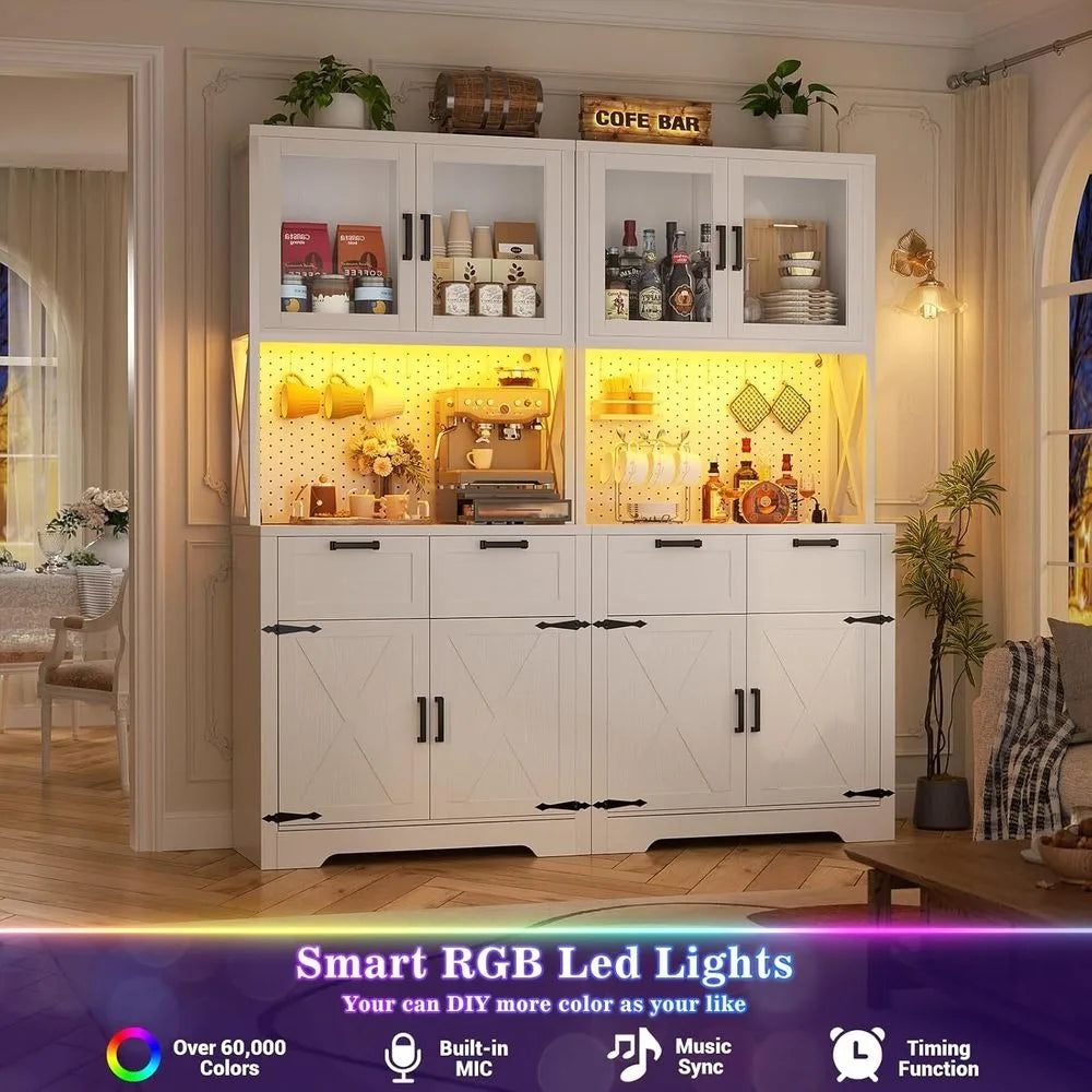 71" Tall Kitchen Pantry Storage Cabinet with LED Light & Outlet