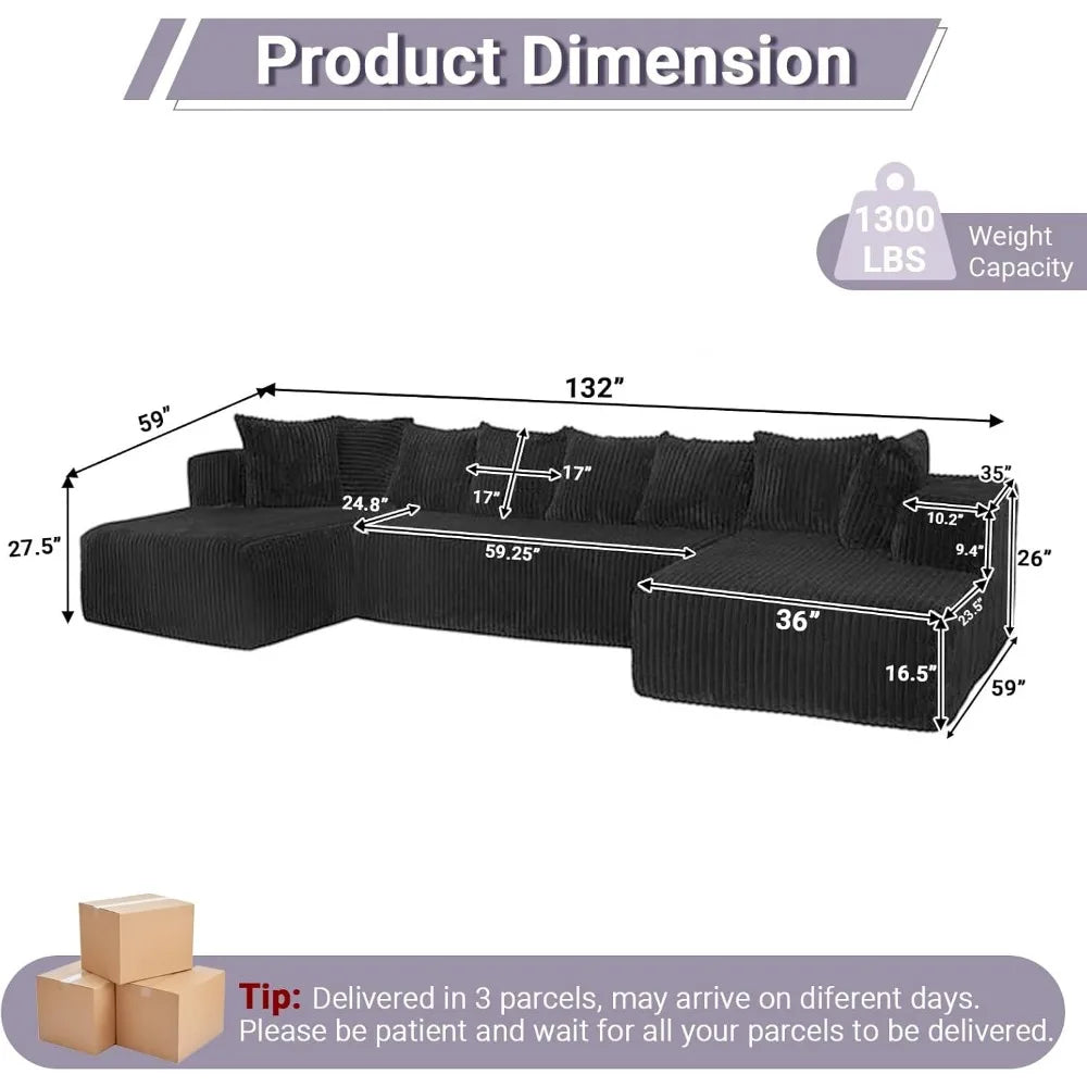 U Shaped Sleeper Sofa Bed with Deep Seat Chaise