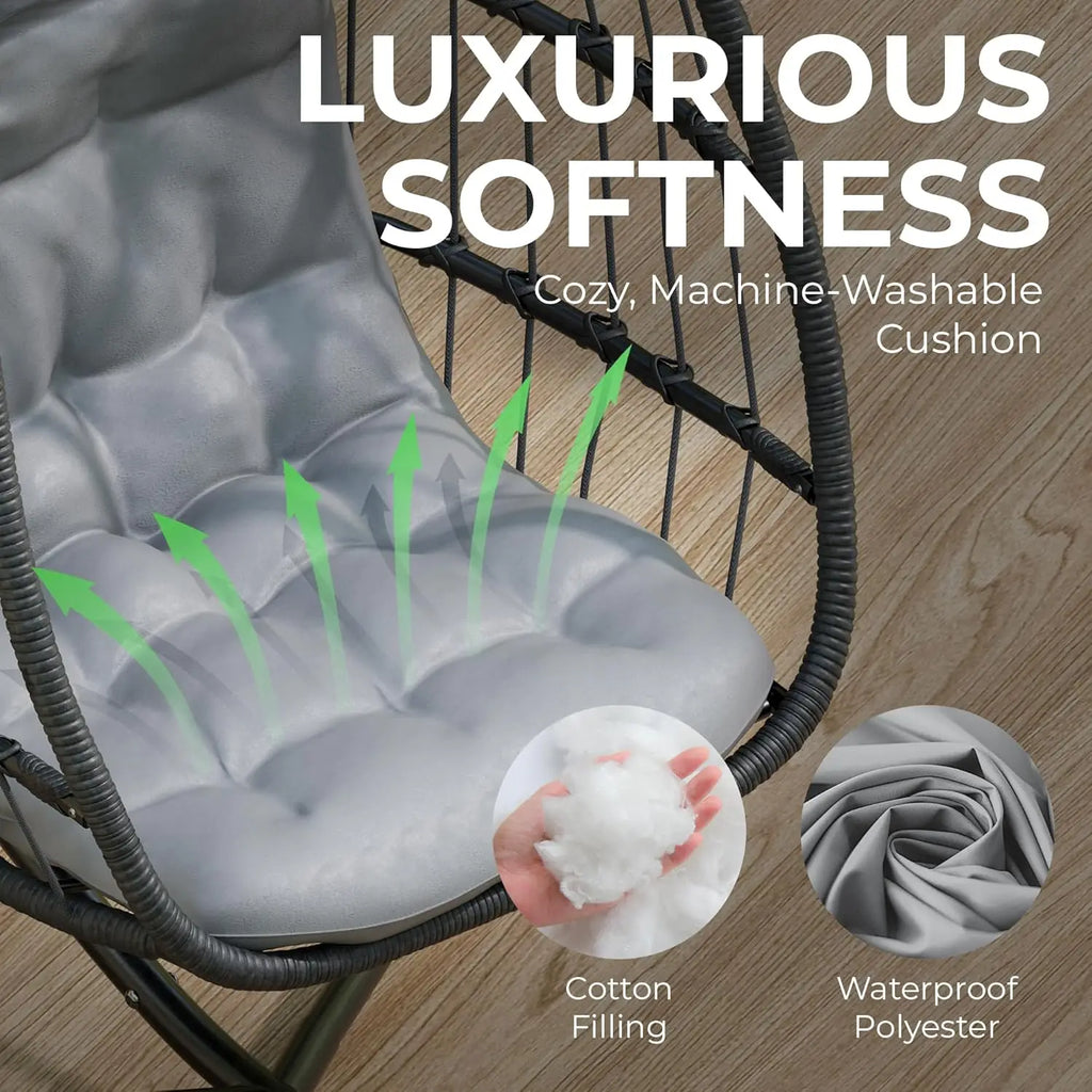 Indoor/Outdoor Swing Hammock Chair with Plush, Washable Cushions, 350LBS Capacity