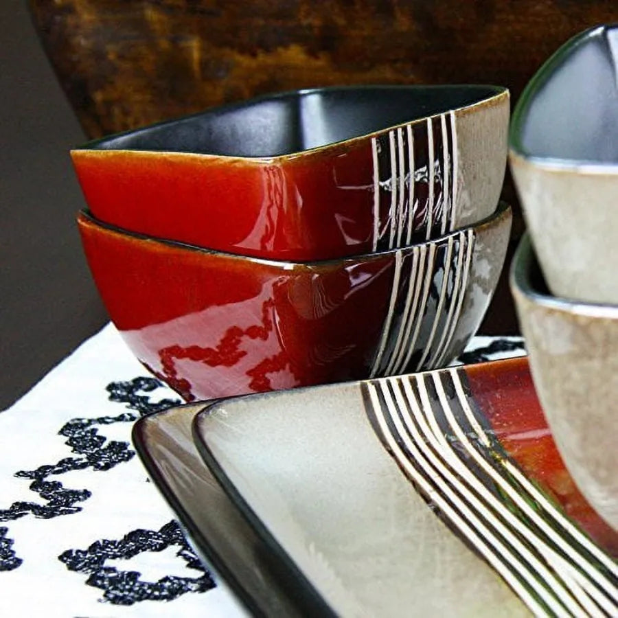 Downtown Loft 16 Piece Double Bowl Stoneware Dinnerware Set with Service for 4