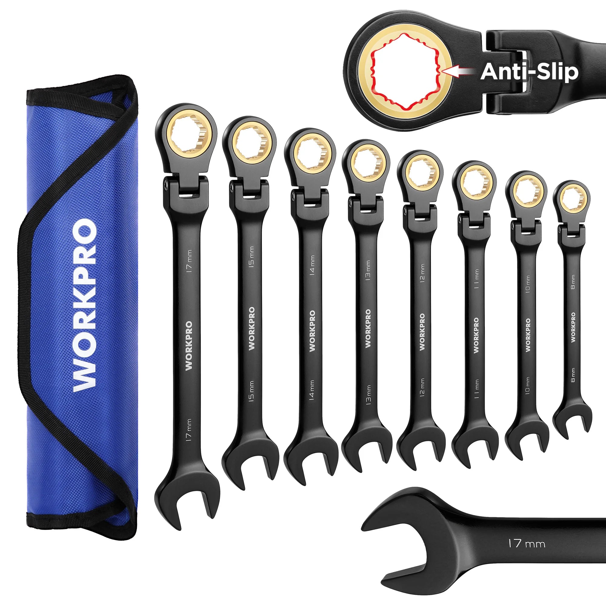 8pcs Flex-Head Ratcheting Combination Wrench Set SAE 5/16-3/4 in 72-Teeth CR-V Constructed