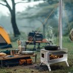 Portable Wood Stove with 6 Stainless Chimney Pipes for Outdoor Heating & Cooking