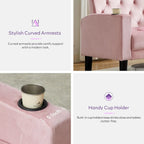 Pink Velvet Loveseat Sofa Set w/ 2 USB & 2 Cupholders