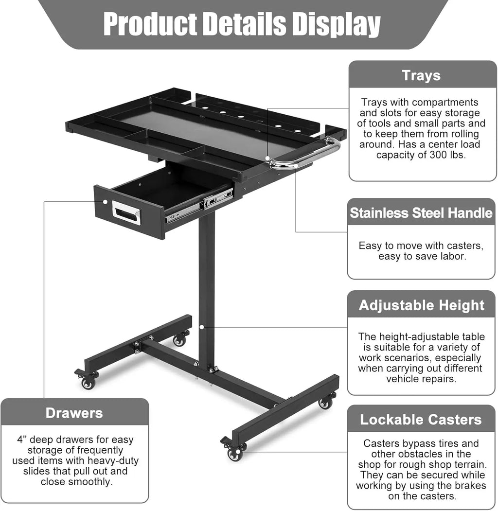 Mobile Work Table with Adjustable Height – 300Lbs Capacity