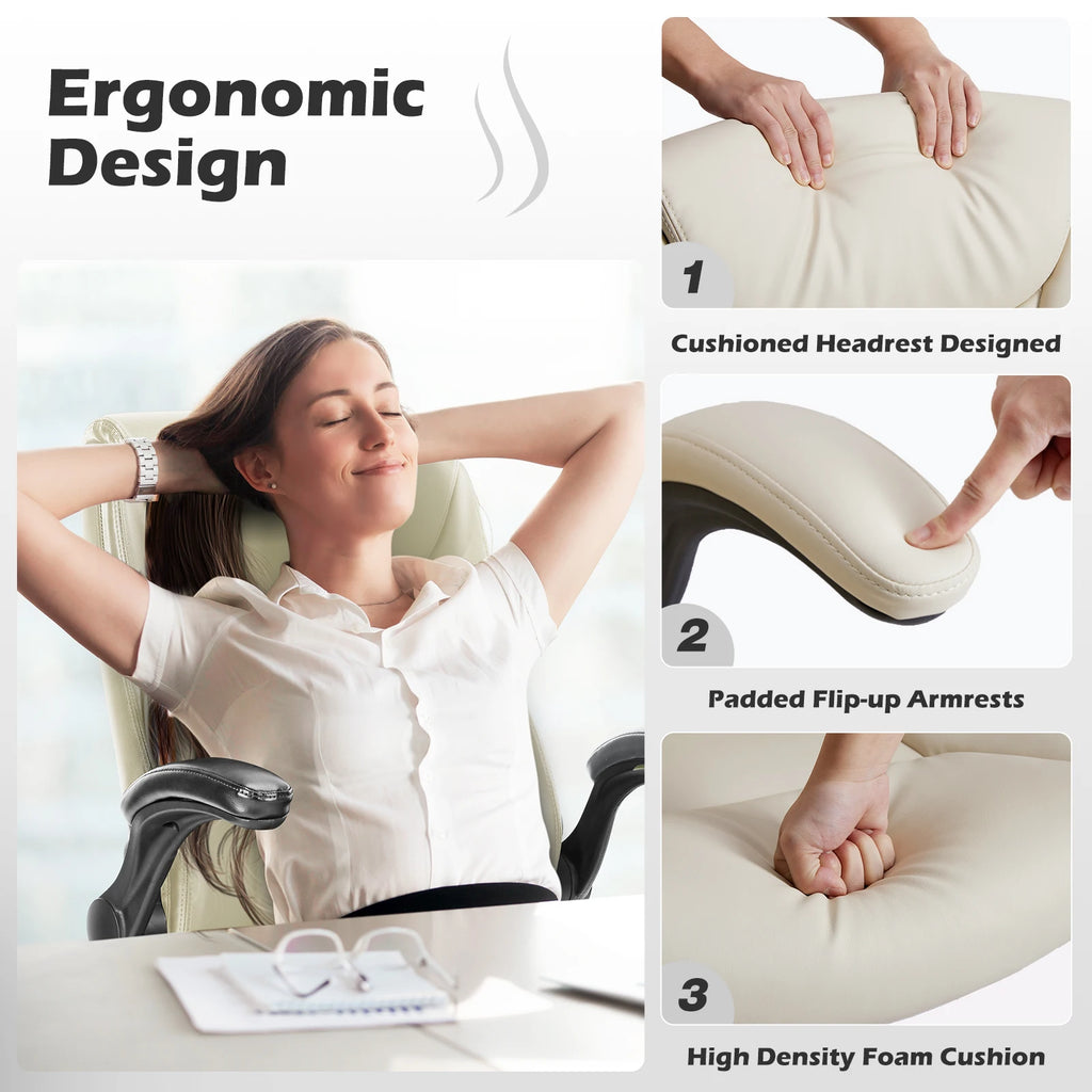 Ergonomic Heavy Duty Desk Chair with Flip-up Arms PU Leather Adjustable Swivel Rolling