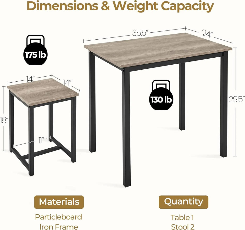 Compact Table W/ 2 Stools & Space Saving Design For Dini