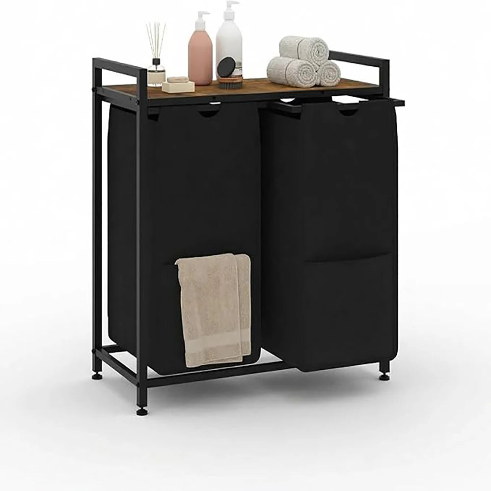 2 Compartments Laundry Basket with Shelf