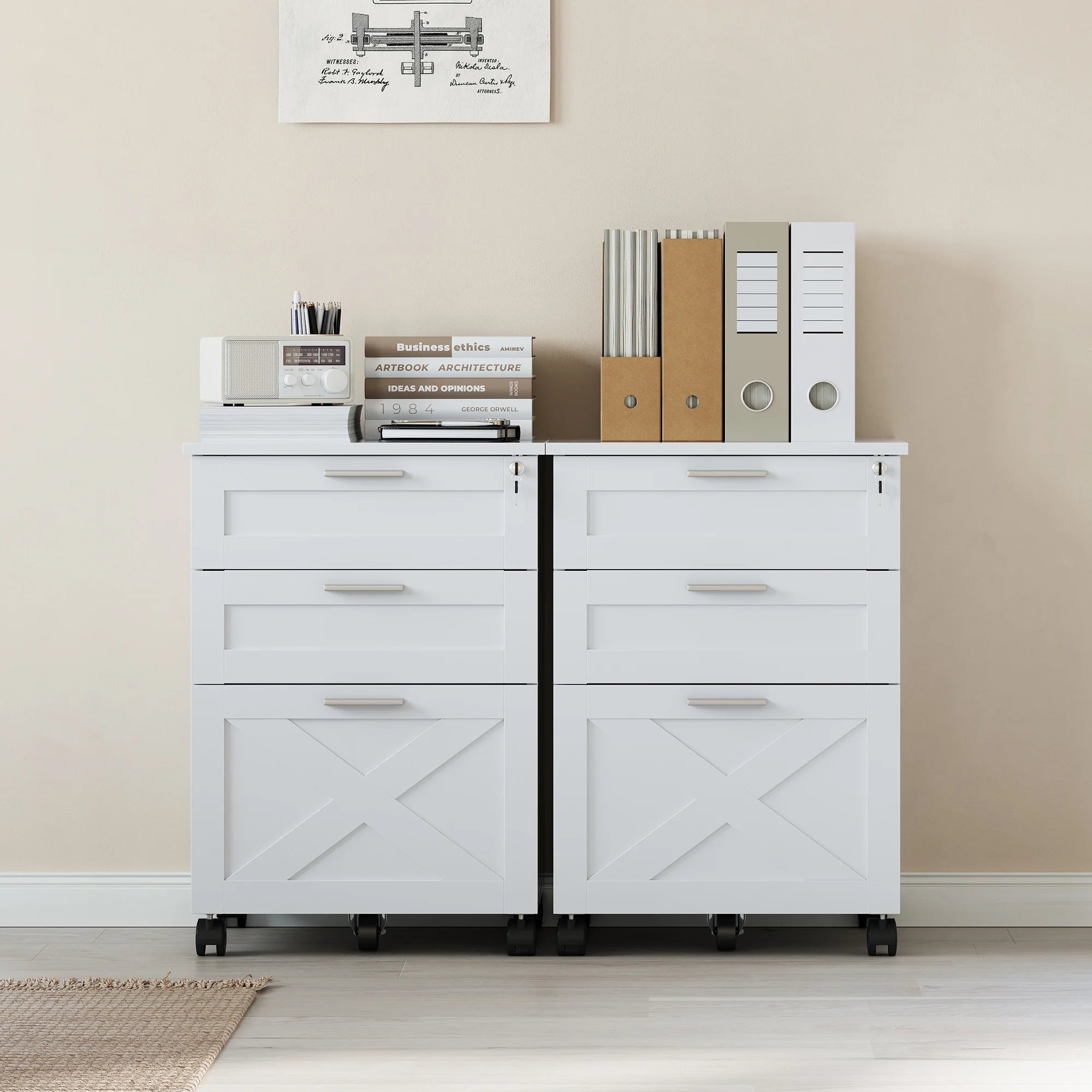 3 Drawer Rolling File Cabinet with Lock & Casters