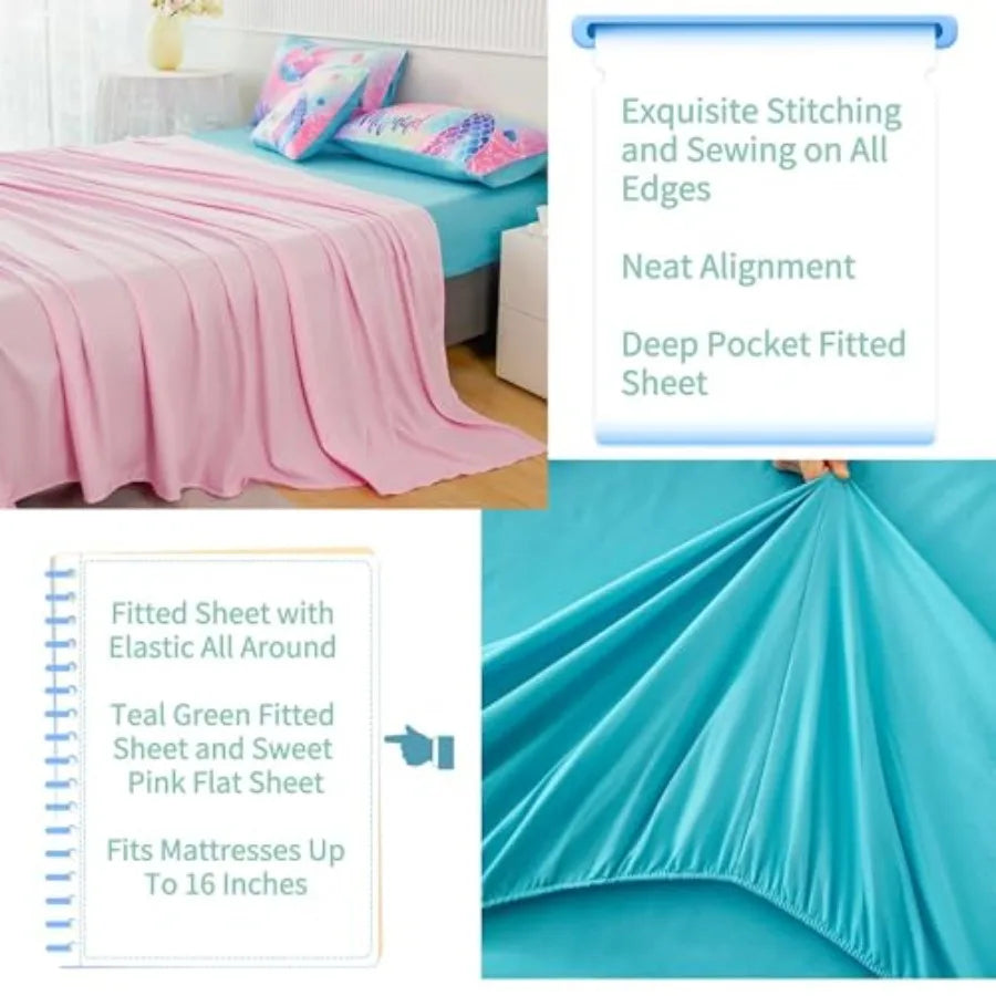 Colorful Rainbow Girls Comforter Set with Sheets Soft and Lightweight, 6 Pieces Teen Girls Bed in a Bag