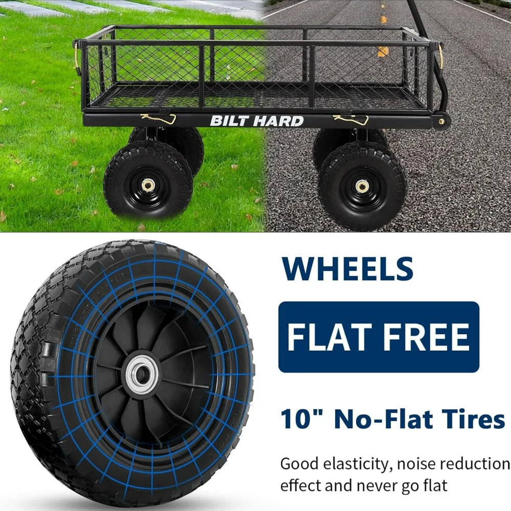 400 lbs 10" Flat Free Tires Steel Garden Cart with 180° Rotating Handle and Removable Sides