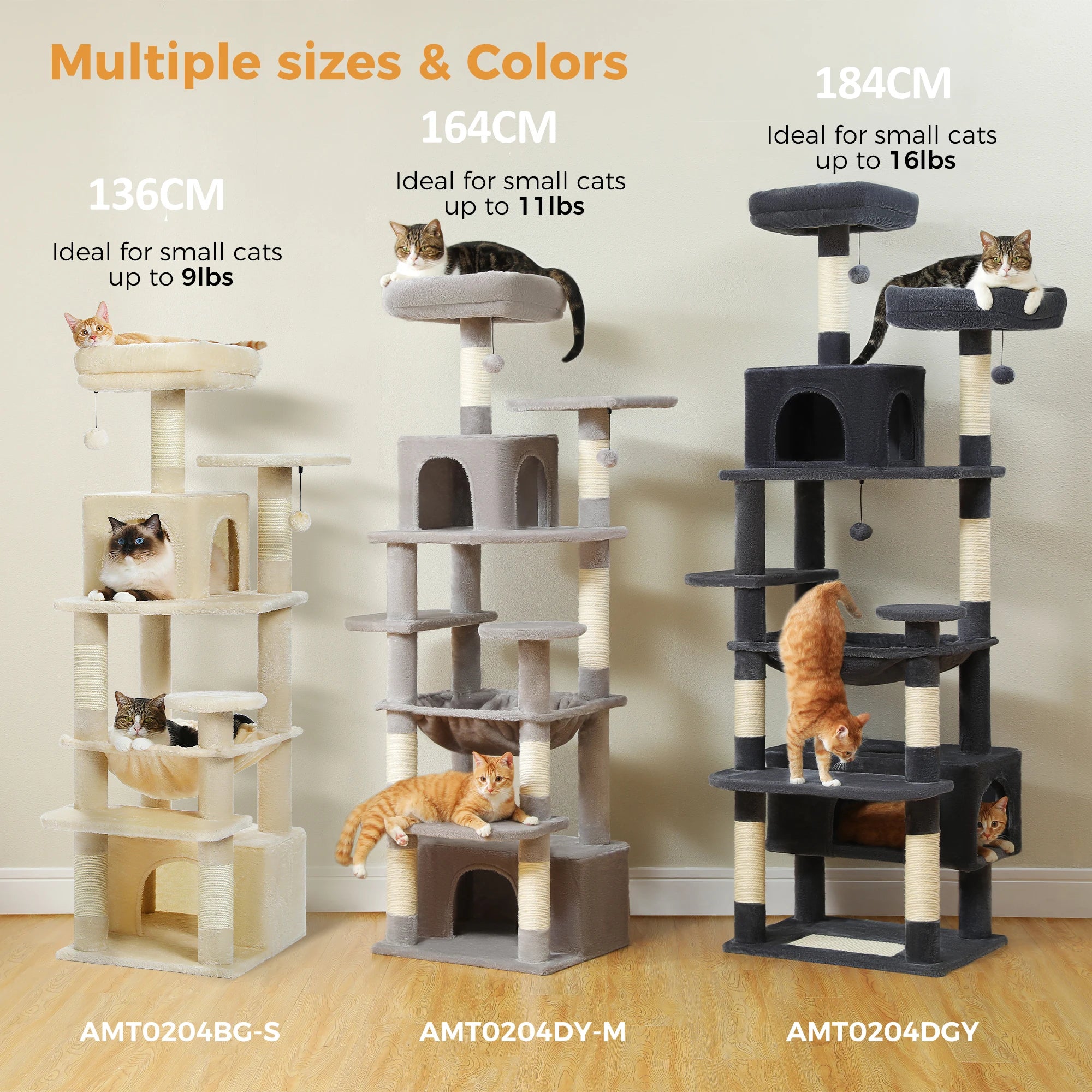 Large Cat Tree and Tower for Indoor Cats With Sisal-Covered Scratching Posts Spacious Hammock Padded Perches