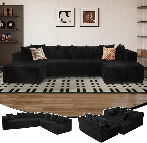 U Shaped Sleeper Sofa Bed with Deep Seat Chaise