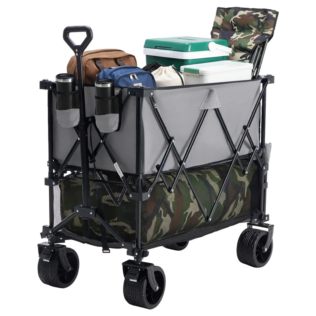 Outdoor Double Decker Wagons Cart 440 lbs Large Capacity Collapsible Foldable Cart for Grocery Garden Camping