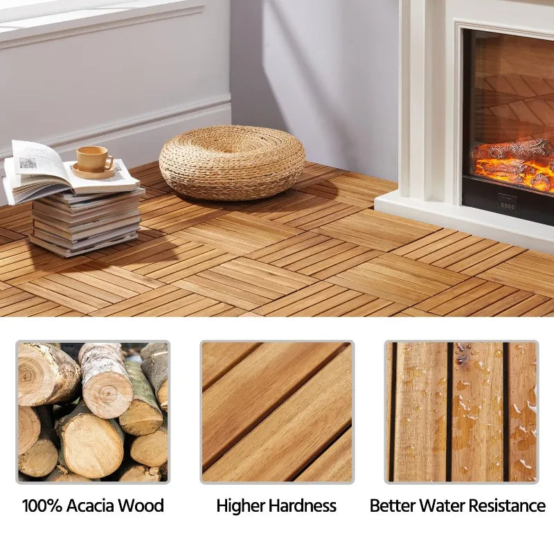 Wood Interlocking Flooring Tiles Waterproof Flooring for Outdoor & Indoor