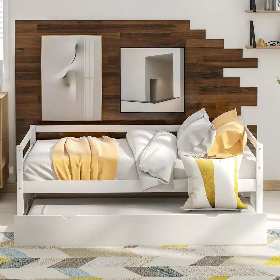 Solid Wood Captains Bed Twin Size Sofa Bed Frame White