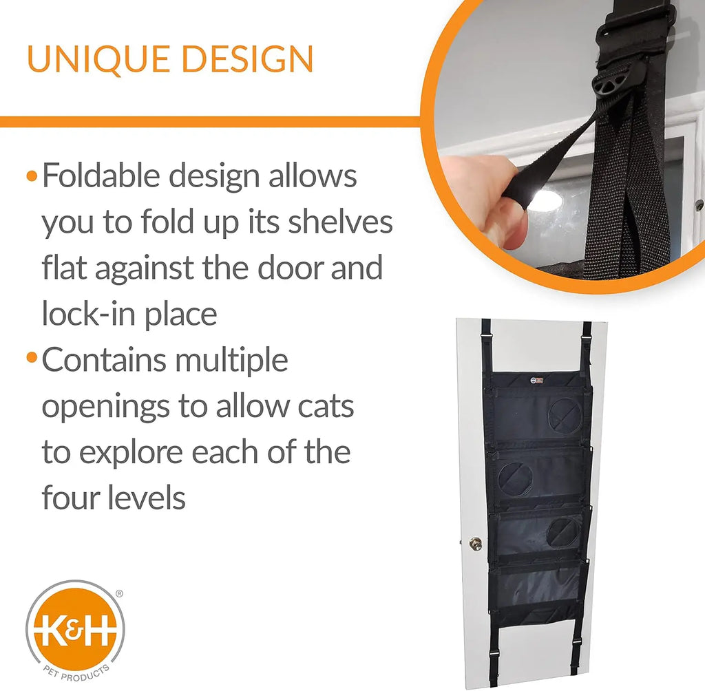 Space-Saving Door-Mounted Cat Tree with 4 Fleece Hammocks, Tool-Free Assembly for Multiple Cats