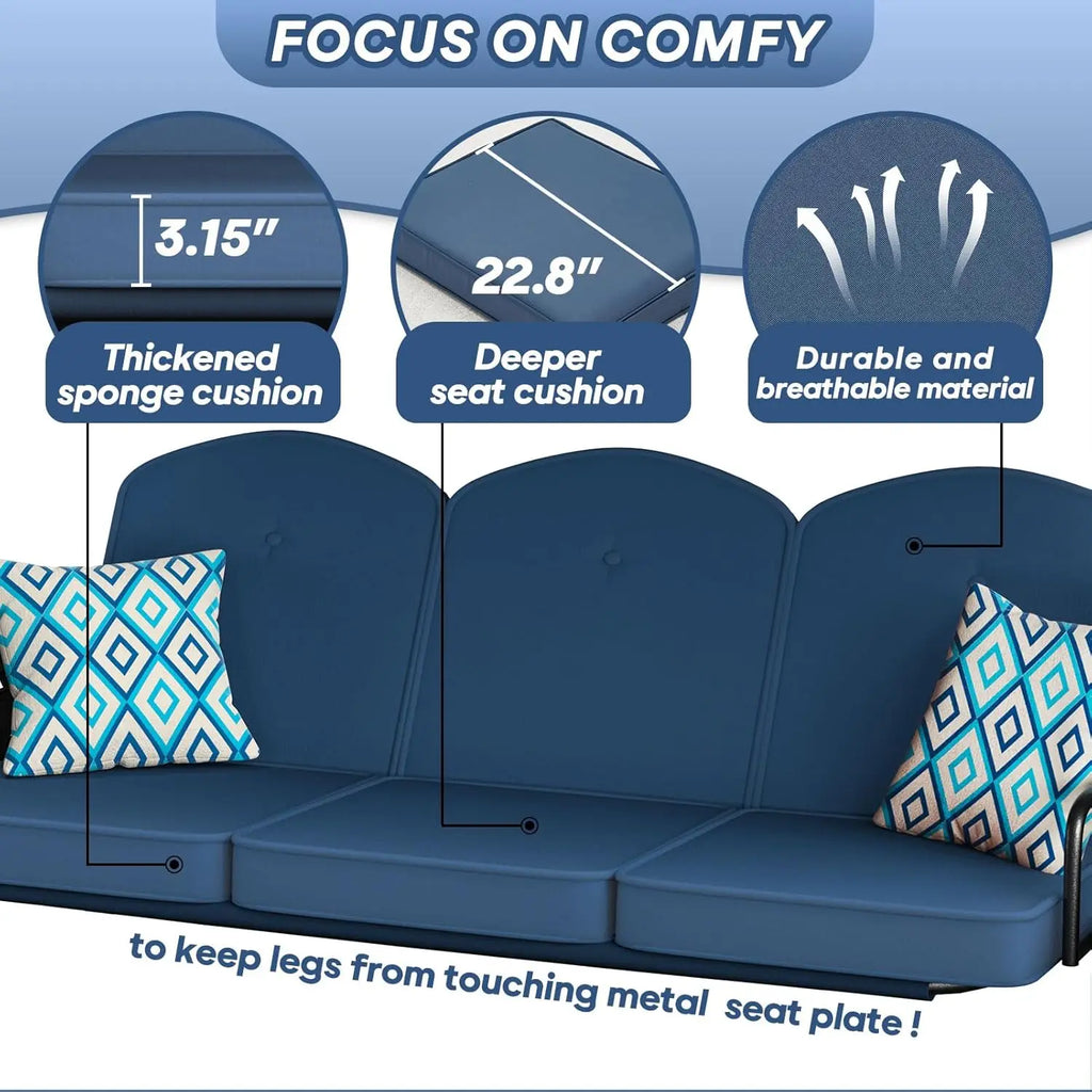 3 Seat Outdoor Porch Patio Swing with Stand 800lbs, 2-in-1 Convertible Swing Bed