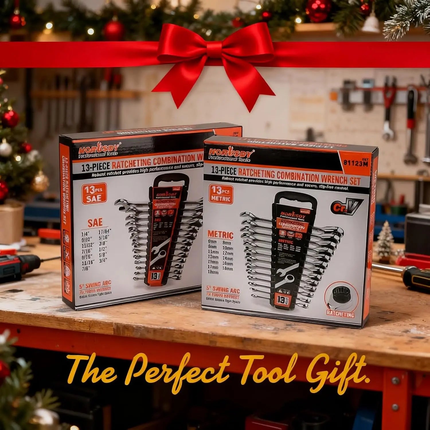 26-Piece Ratcheting Wrench Set with Organizer | Metric & SAE Sizes | 72-Tooth Chrome Vanadium Steel