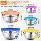 5-piece stainless steel mixing bowl set with 3 grater attachments, suitable for baking and serving food