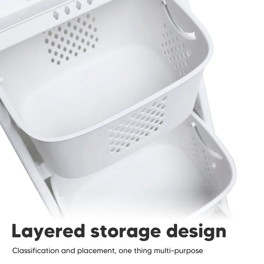 2/4 Tier Laundry Basket Cart Removable Storage Buckets Plastic Hamper with 4 Wheels White