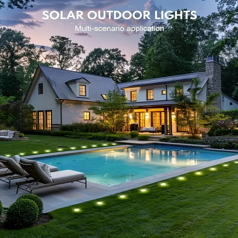 16/24 Sets Of 8-LED Outdoor Solar Small-sized Stainless Steel Floor Lamps, IP44 Waterproof, Solar Garden Lights, LED Landscape Lights, Suitable for Lawns, Courtyards, Decks, Terraces, Walkways, And Walkway Lighting (cold Whit