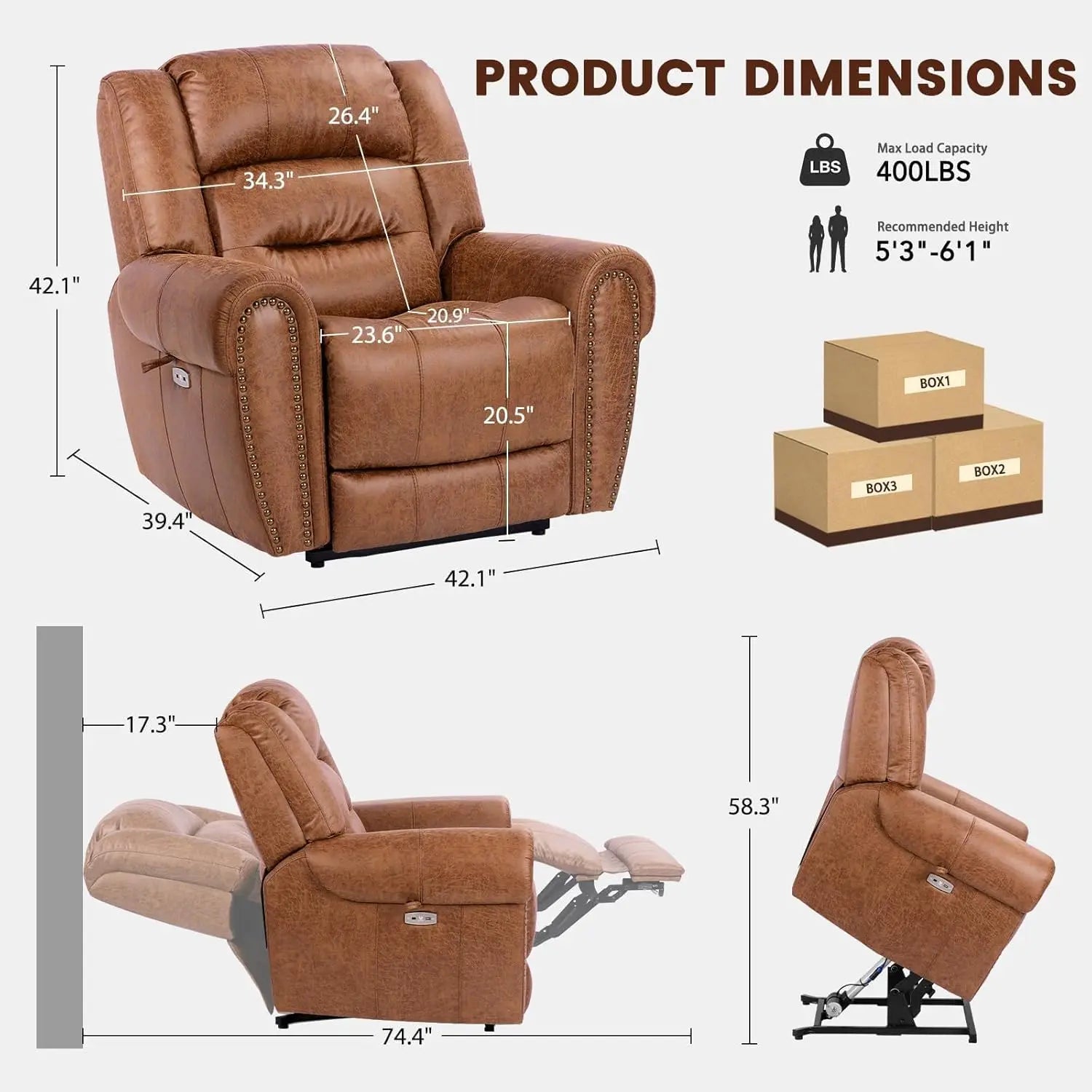 Classical Large Power Lift Recliner Chair for Elderly with Heat and Massage, Dual Motor Lay Flat