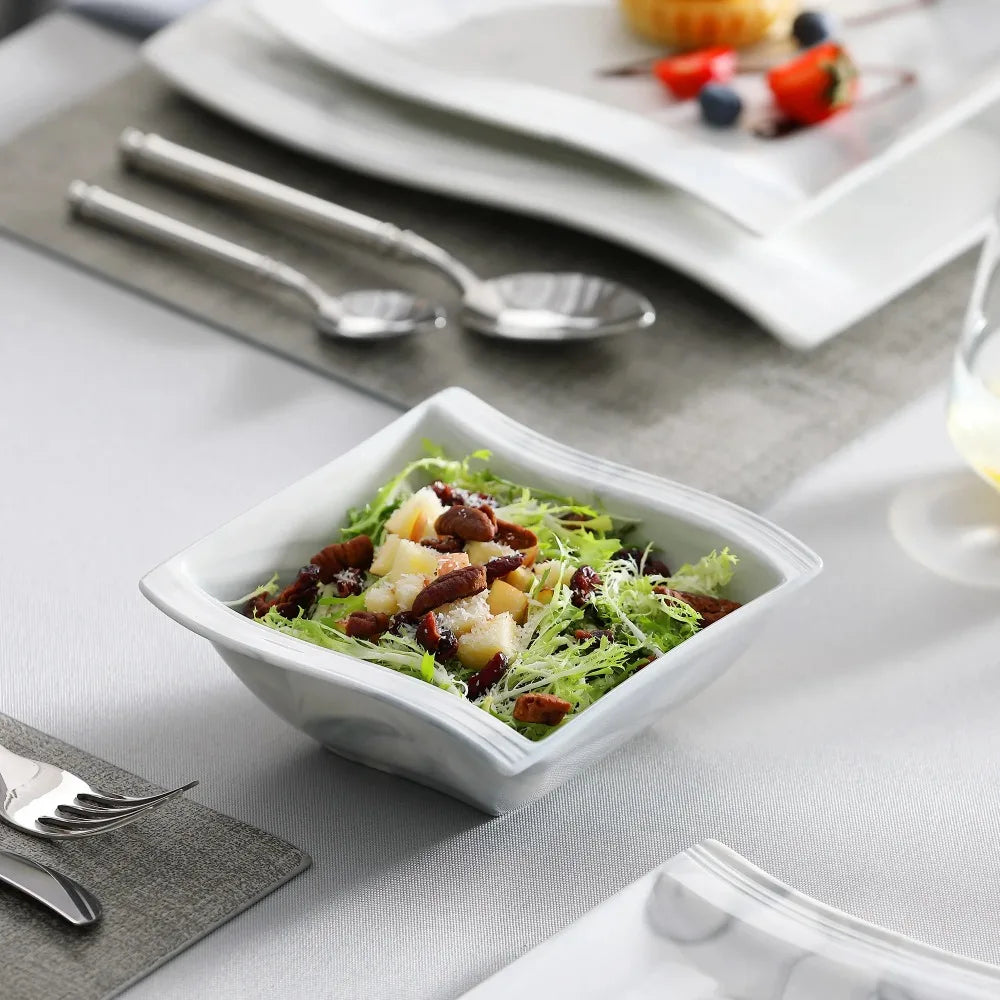 26-PIECE Nordic European Marble Gray Porcelain Tableware Set with 6PCS Bowl Dinner Plate Dessert Soup Plate