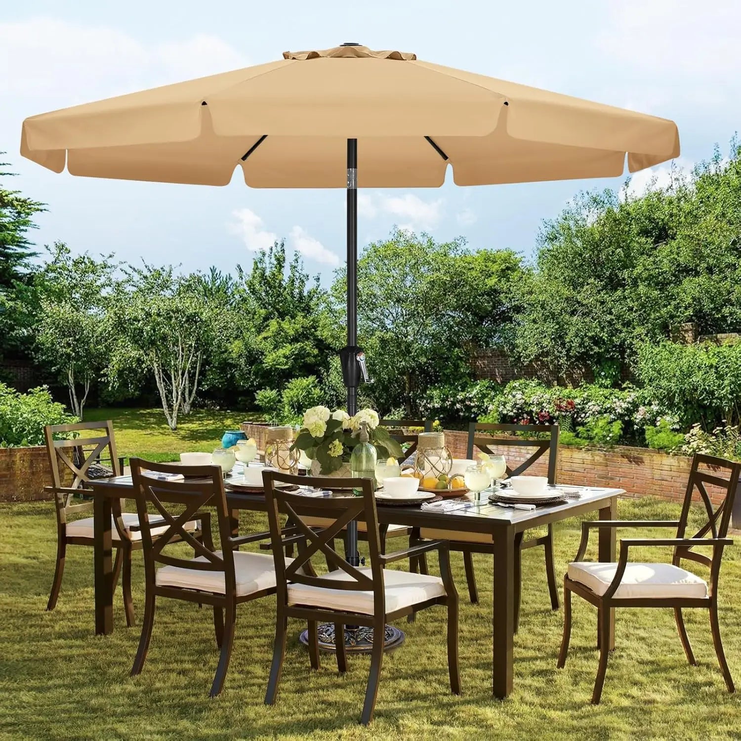 11ft Khaki Patio Umbrella with 8 Ribs for Outdoor Table Market - Durable and Stylish