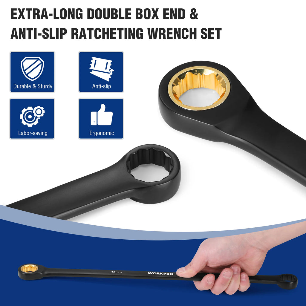 10pcs 72-Teeth Extra Long Ratcheting Wrench Set Metric 8-19 mm