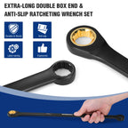 10pcs 72-Teeth Extra Long Ratcheting Wrench Set Metric 8-19 mm